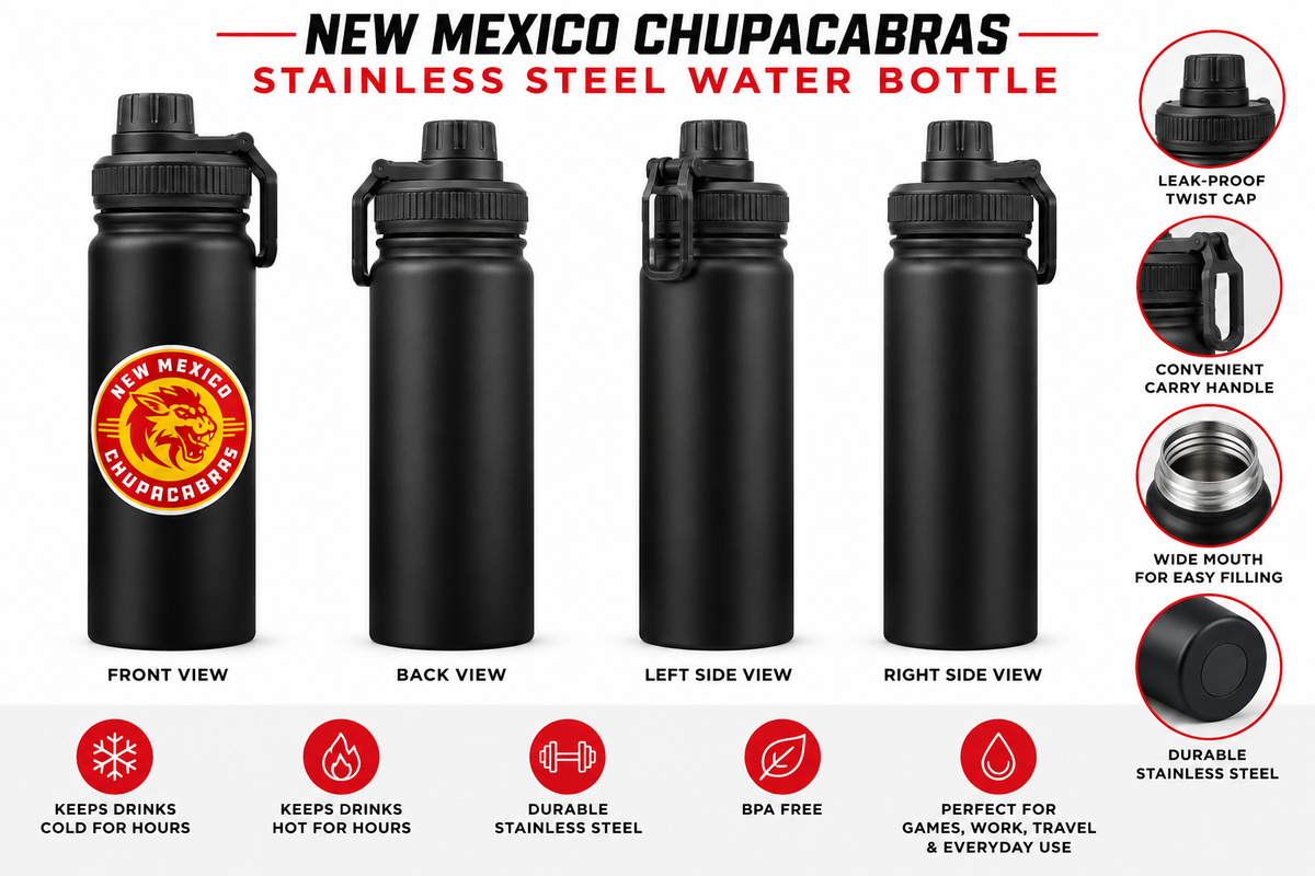 New Mexico Chupacabras Black Stainless Steel Sports Water Bottle